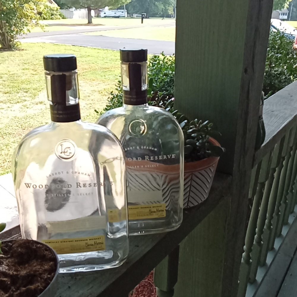Two Woodford Reserve Bottles with cork tops, 750l Clear for Crafting